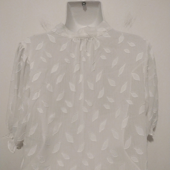 Calvin Klein - Neck Tie Puff Sleeves Sheer Blouse - Picture 11 of 16